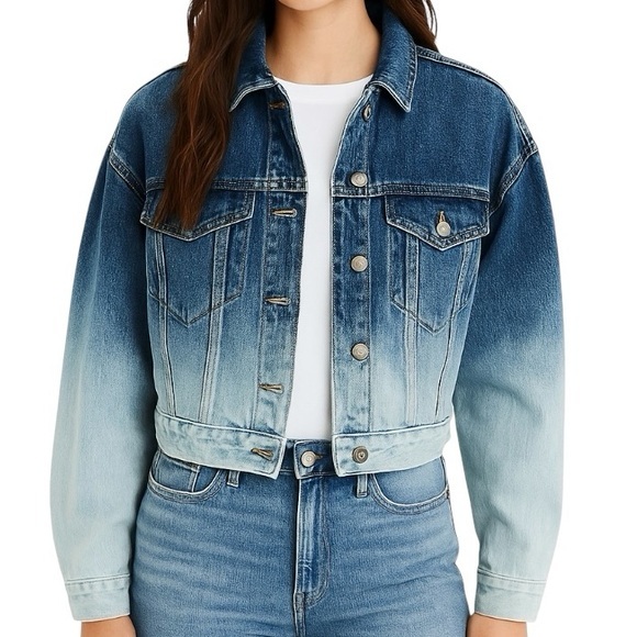 American Eagle Women's Ombre Cropped Denim Jean Jacket Size S Blue - Picture 1 of 10